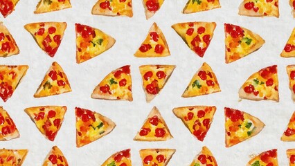 Seamless watercolor pattern with triangle pizza slice