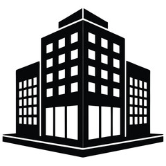 Office Bulding vector silhouette Single collection, Office Buildings Icon Square Button Set
