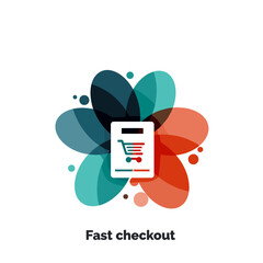 Isolated illustration of quick checkout with colorful logo design elements on white background symbolizing Black Friday,
