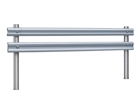 Metal road guardrail barrier with vertical posts isolated on transparent background PNG