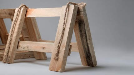 Wooden step stool against clean white background for furniture design utility minimal home decor concept branding