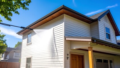 Exterior house cleaning with high-pressure water