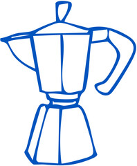 Moka pot depicted with angular contours and handle detail