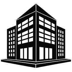 Office Bulding vector silhouette Single collection, Office Buildings Icon Square Button Set
