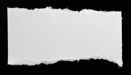Horizontal Torn White Paper Strip with Rough Edges on Black Background