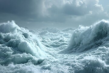 Vast, stormy sea; powerful waves