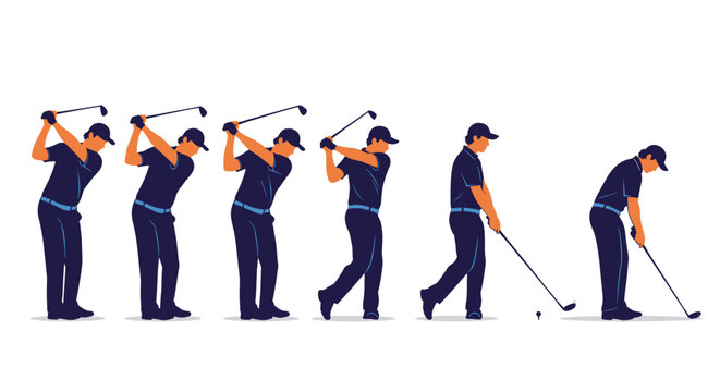 Golf Player Swing Sequence Demonstration Showing Perfect Backswing and Downswing Motion