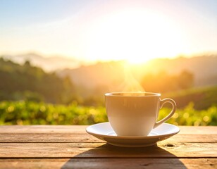 Morning coffee, sunrise view