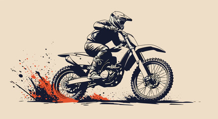 Dirt bike rider kicking up dust and mud during a race
