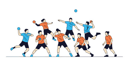 Fototapeta premium Athletes Competing in a Dynamic Team Handball Match Action Shot