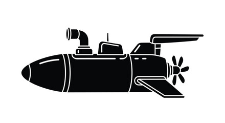 Fototapeta premium A black silhouette of a submersible vessel with a propeller and periscope
