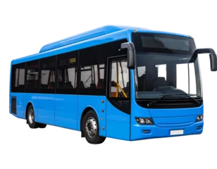 Gordijnen Modern blue city bus side view isolated on transparent background PNG © Siddika