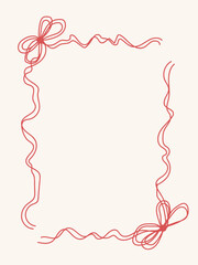 Doodle hand drawn coquette frames with hearts, wavy lines, bows and ribbons. Trendy vintage whimsical borders for wedding invitations, birthday card, prints. Vector modern illustration. Vintage frame