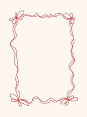 Doodle hand drawn coquette frames with hearts, wavy lines, bows and ribbons. Trendy vintage whimsical borders for wedding invitations, birthday card, prints. Vector modern illustration. Vintage frame