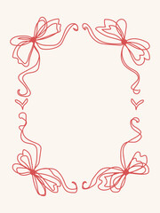 Doodle hand drawn coquette frames with hearts, wavy lines, bows and ribbons. Trendy vintage whimsical borders for wedding invitations, birthday card, prints. Vector modern illustration. Vintage frame