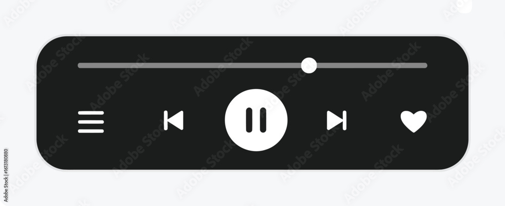 Poster minimalist black and white audio player with playback controls and a heart icon vector
