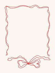 Doodle hand drawn coquette frames with hearts, wavy lines, bows and ribbons. Trendy vintage whimsical borders for wedding invitations, birthday card, prints. Vector modern illustration. Vintage frame