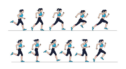 Pixel Art Character Running Animation Sprites Athletic Female Jogging Fitness Sport Workout Motion Cycles