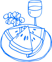 A plate arranged with watermelon slices and grapes