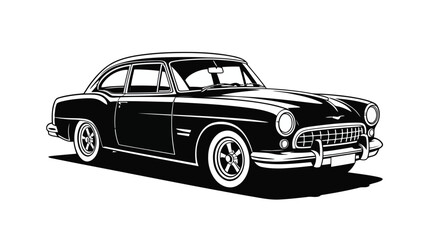 Fototapeta premium Detailed black and white illustration of a vintage coupe automobile classic vehicle