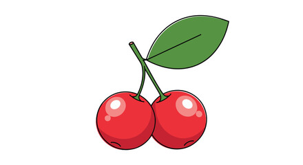 Obraz premium Juicy Cherries with Green Leaves on a Stem A Delicious Fruit Pair
