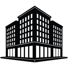 Office Bulding vector silhouette Single collection, Office Buildings Icon Square Button Set
