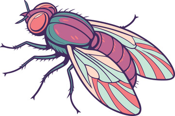 Realistic colorful fly illustration with detailed wings and vibrant gradient tones perfect for insect and nature artwork. Realistic colorful fly drawing with lifelike textures and bright vivid colors