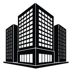 Office Bulding vector silhouette Single collection, Office Buildings Icon Square Button Set
