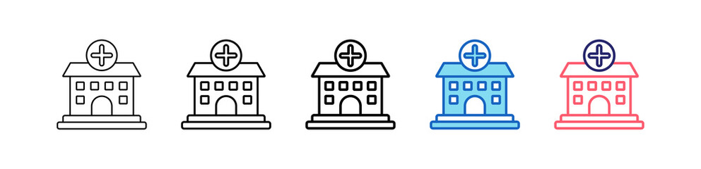 Hospital Icon In 5 Different Styles Set Collection.  