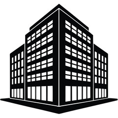 Office Bulding vector silhouette Single collection, Office Buildings Icon Square Button Set
