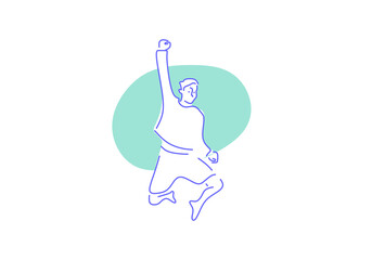 joyful person is jumping with arms raised, symbolizing happiness, freedom, and positive energy. 