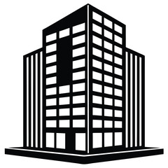 Office Bulding vector silhouette Single collection, Office Buildings Icon Square Button Set
