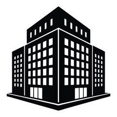 Office Bulding vector silhouette Single collection, Office Buildings Icon Square Button Set
