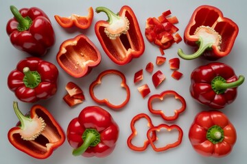 Red bell peppers whole sliced and diced whole bell peppers