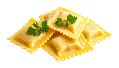 Delicious ravioli showcasing its texture and shape Isolated on solid white background in Png