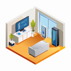 Modern smart home interior with technology integrated into living space.