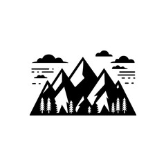 Design a minimalist mountain range logo with black peaks