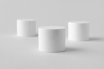 White plastic cosmetic cream jar mockup on neutral background