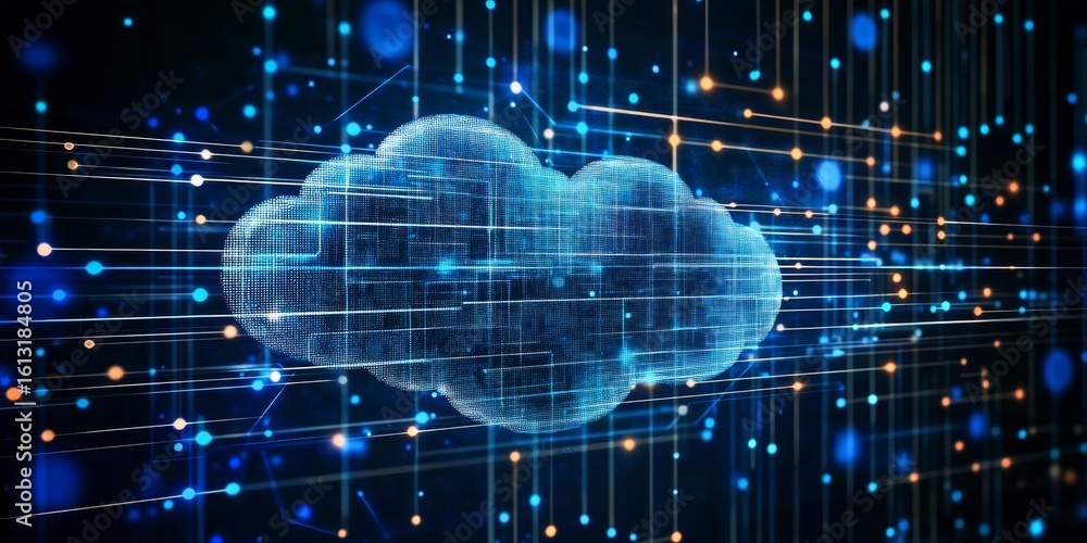 Poster cloud computing and data technology representation with global connectivity and innovation