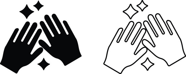 Cleaning icon set, black hand, gloves vector group of hygiene, sanitizing and housekeeping tools in flat and line style, cleaning equipment collection, disinfect, mop, wipe symbols