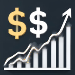 Upward trending graph with dollar symbol, depicting rising prices,  recession,  symbol