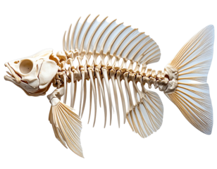  Realistic fish skeleton side view isolated on transparent background PNG