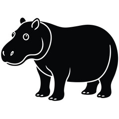 Fototapeta premium Black silhouette of a cartoon hippopotamus with white outlines animal wildlife