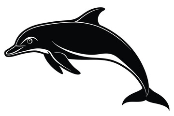 Fototapeta premium Black silhouette of a jumping dolphin on a white background vector