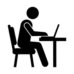 Vector art of a person is sitting at a desk working on a laptop isolated on white background