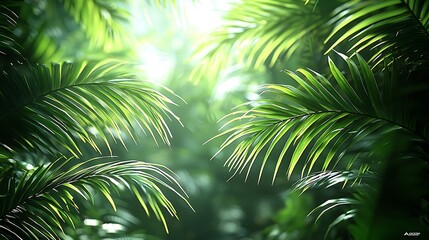 Tropical paradise Palm fronds bask in sunlit glow