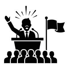 Vector art of a political leader is giving a speech to a crowd isolated on white background