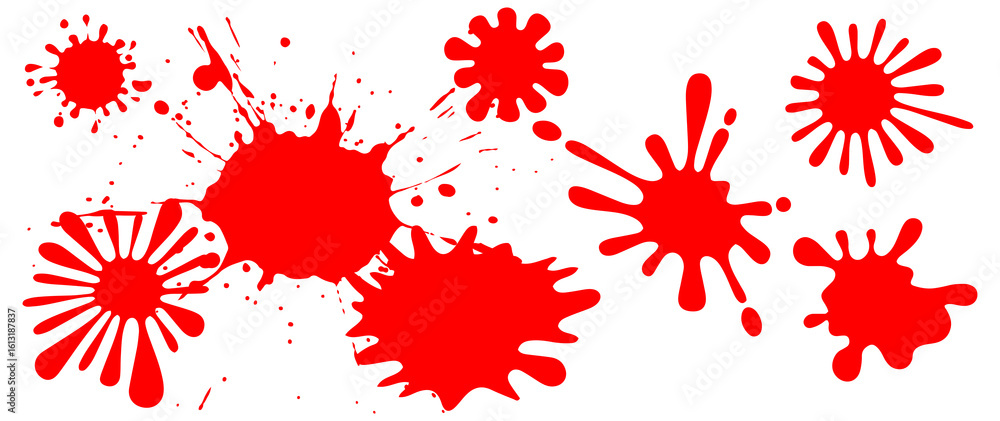 Poster dynamic red paint splatter collection on transparent background a versatile set of graphic elements 
