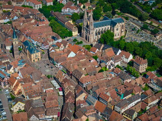 Aerial view of the Village of Obernai in Alsace, France