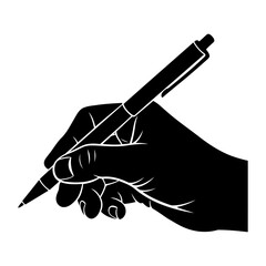 Vector art of a hand is holding a pen, writing or drawing something isolated on white background